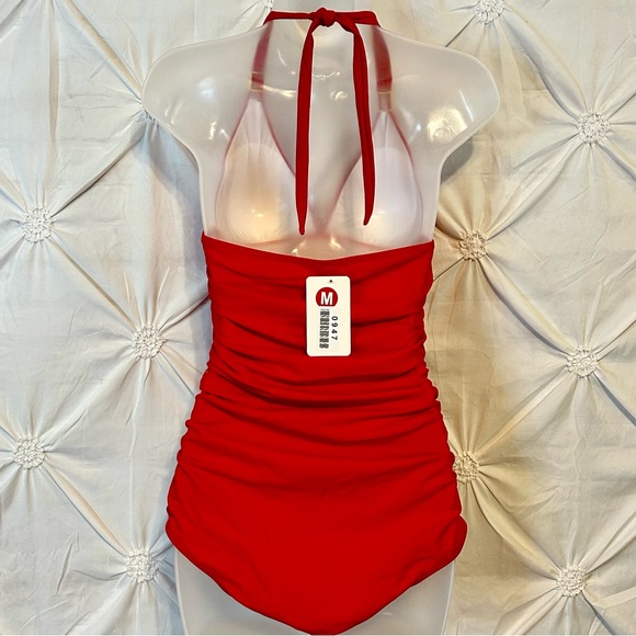 NWT Womens Red One Piece Halter Style Swimsuit- Medium - Picture 5 of 8